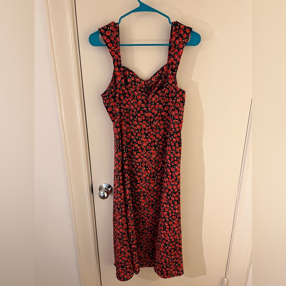 Shein red and black floral dress, large
